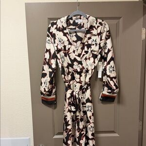 Luxology Floral Maxi Dress in Black and Cream with Rust Accents